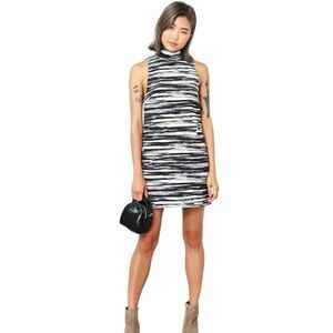 Keepsake Keep Up High Neck Mini Dress Black & White Stripe Sleeveless Dress NWT